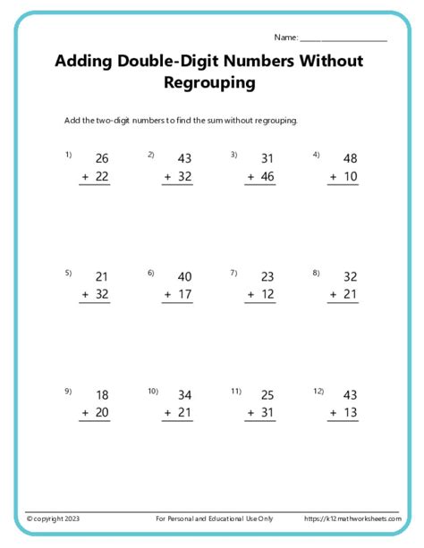 Printable Addition & Subtraction Double Digit Without Regrouping Worksheets