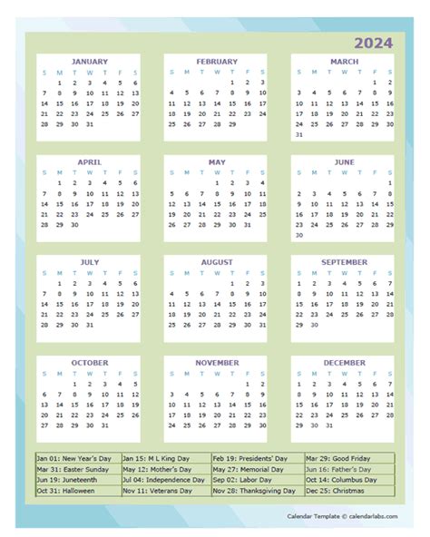 Printable Annual Calendar 2024