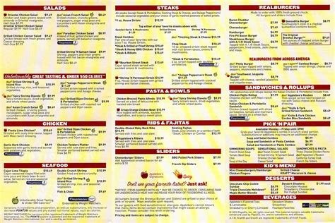 Printable Applebees Menu