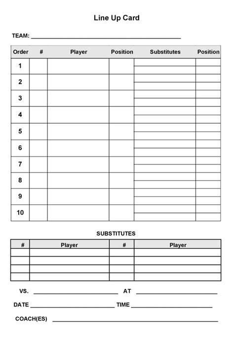 Printable Baseball Lineup Sheet
