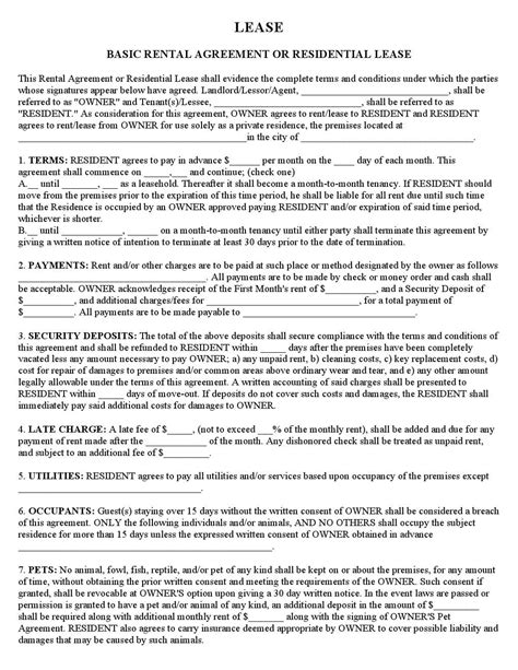 Printable Basic Rental Agreement