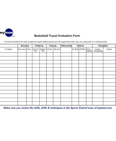 Printable Basketball Tryout Evaluation Form