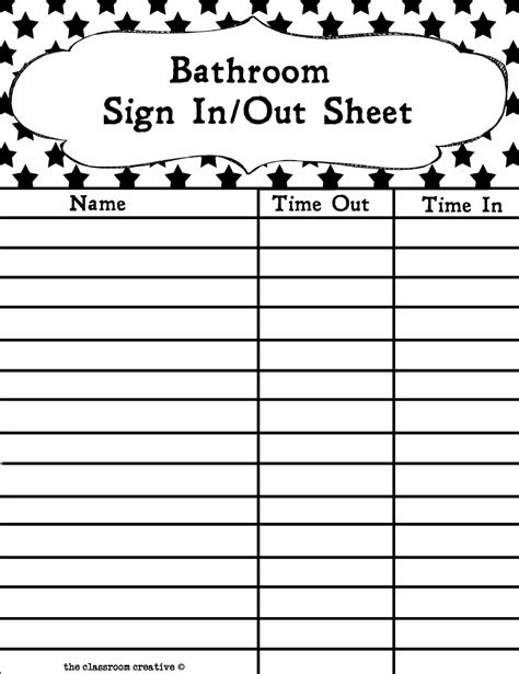 Printable Bathroom Sign Out Sheet