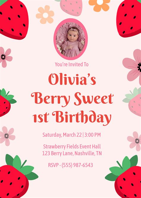 Printable Berry First Birthday Invitation