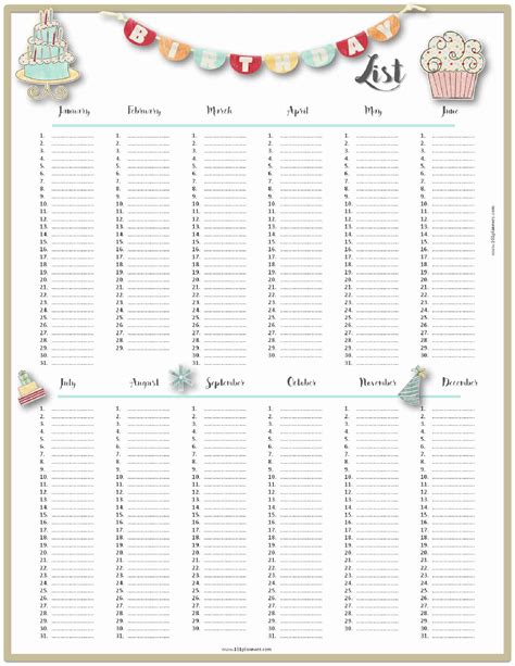 Printable Birthday List