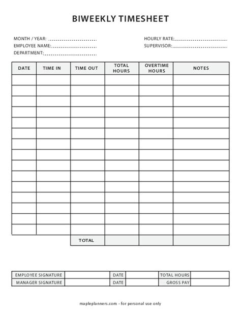 Printable Biweekly Time Sheets