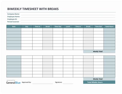 Printable Biweekly Timesheet