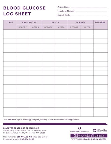Printable Blood Glucose Log