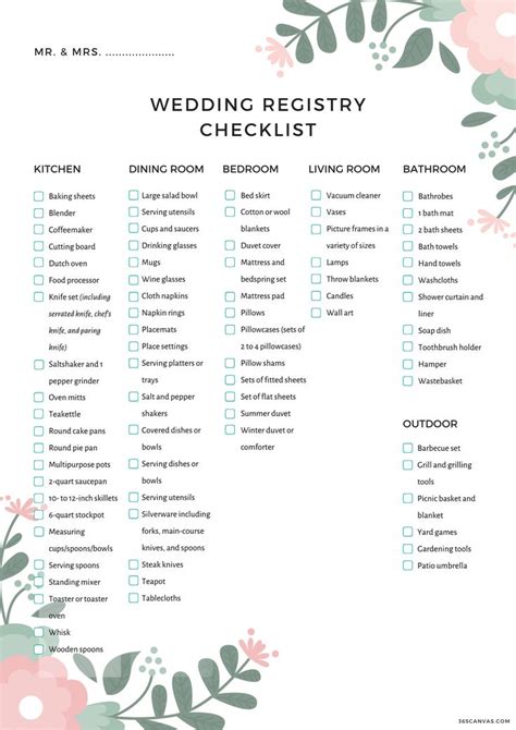 Printable Bridal Registry Checklist