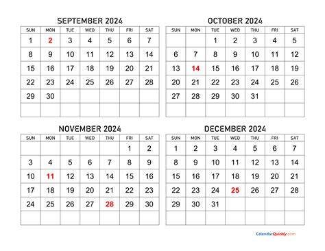 Printable Calendar August September October November December 2017