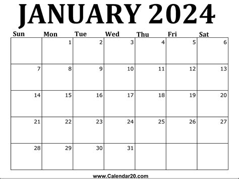 Printable Calendar Jan