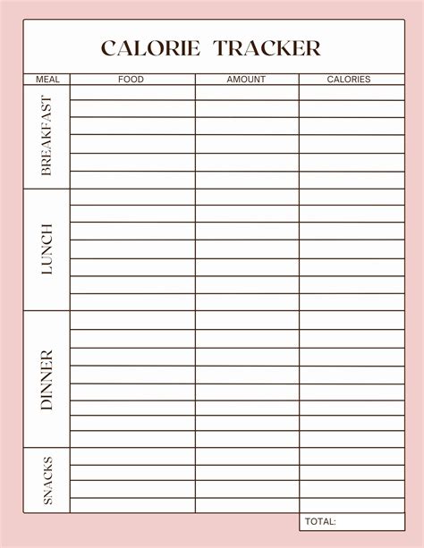 Printable Calorie Tracker