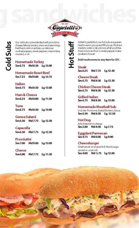 Printable Capriotti's Menu