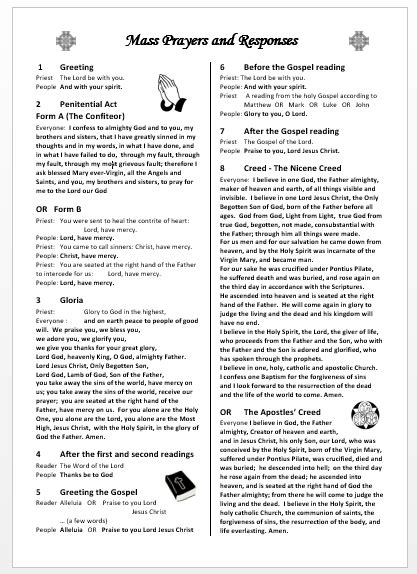 Printable Catholic Mass Prayers And Responses