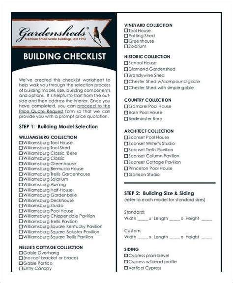 Printable Checklist For Building A House