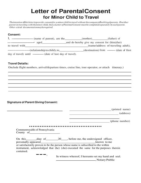 Printable Child Travel Consent Form