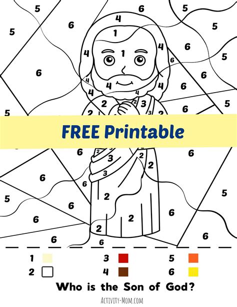 Printable Color By Numbers Of The Jesus Baptism