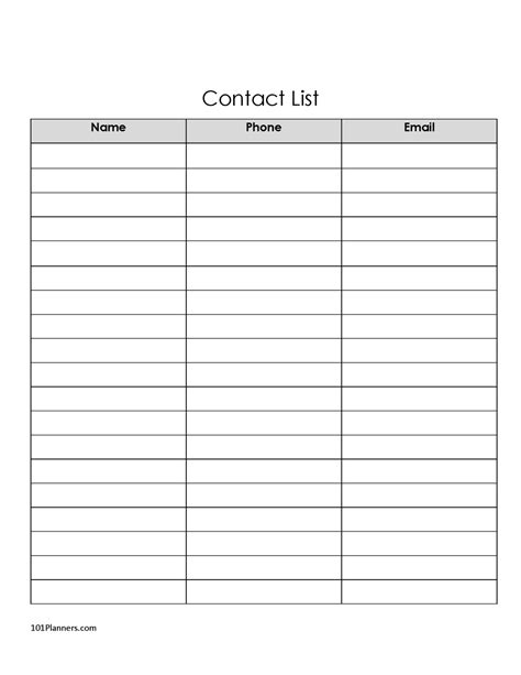 Printable Contact List