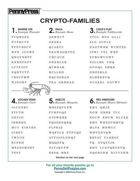 Printable Crypto Families Puzzles