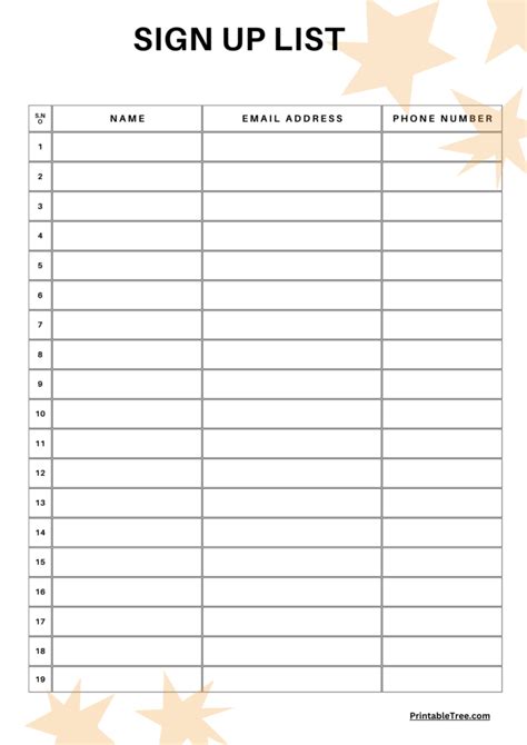 Printable Cute Sign Up Sheet
