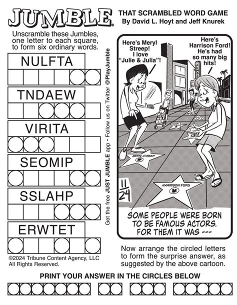 Printable Daily Jumble Puzzle