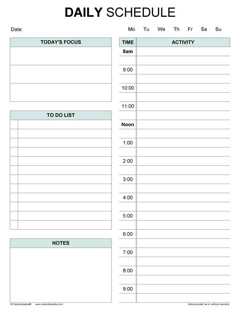Printable Daily Schedules
