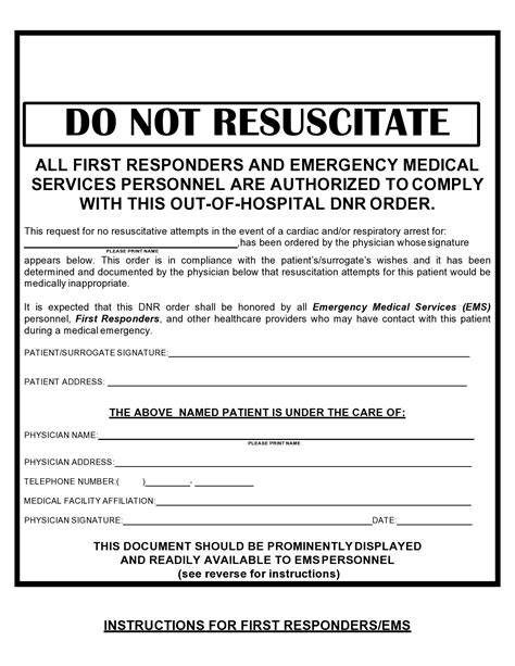 Printable Do Not Resuscitate Form