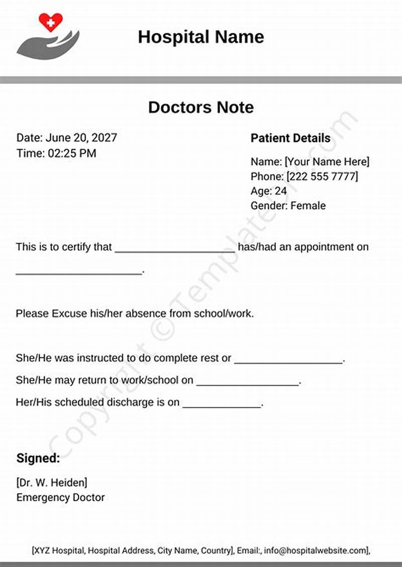 Printable Doctors Note For Work