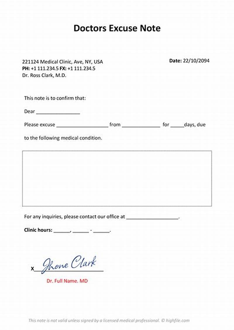 Printable Doctors Note For Work With Signature