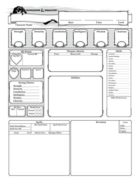 Printable Dungeons And Dragons Character Sheet