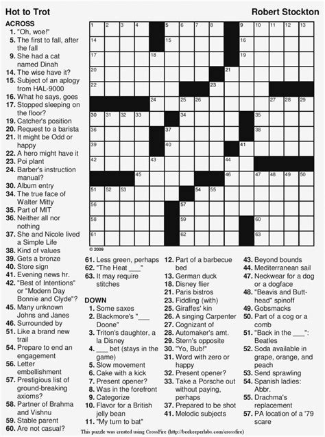 Printable Easy Crossword Puzzles With Answers