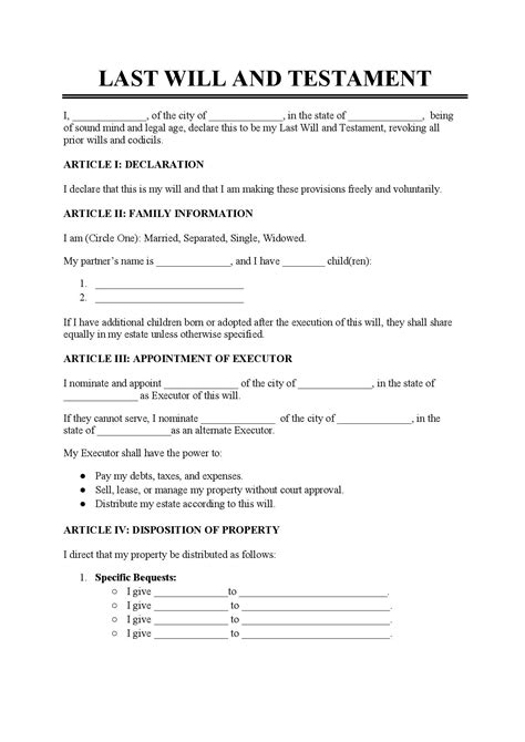 Printable Example Of A Will