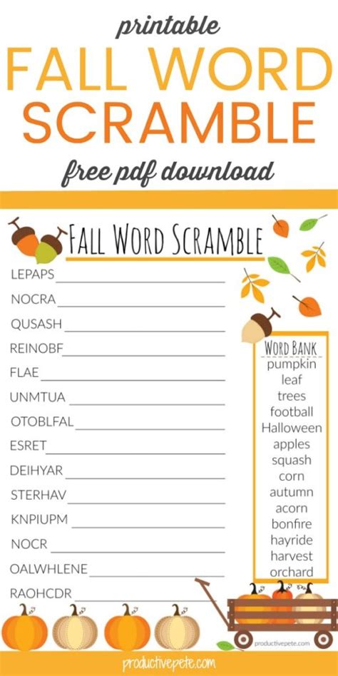 Printable Fall Word Scramble