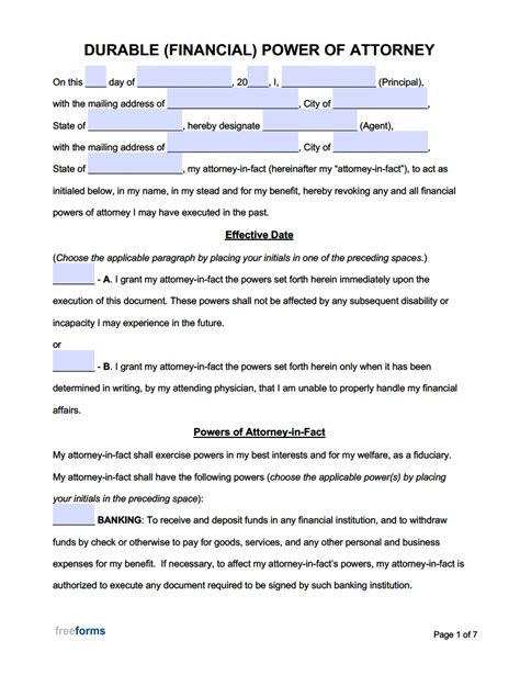 Printable Form For Power Of Attorney