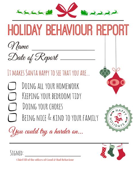 Printable Free Elf On The Shelf Behavior Report