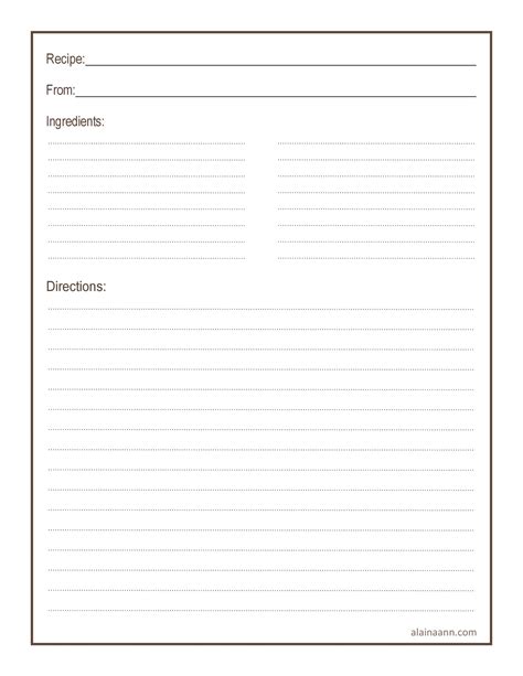 Printable Free Full Page Recipe Templates For Word