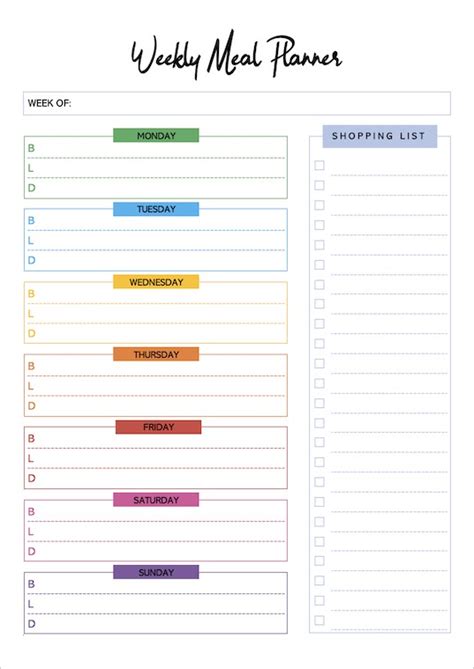 Printable Grocery List With Meal Planner