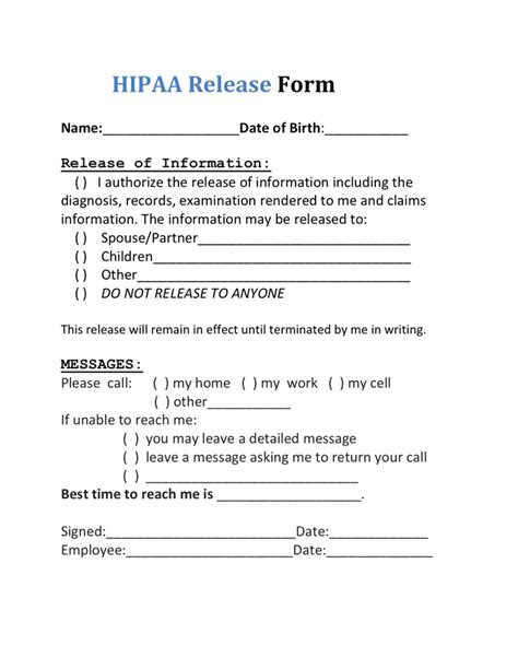 Printable Hipaa Release Form