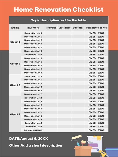 Printable Home Renovation Checklist Template