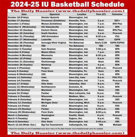Printable Iu Mens Basketball Schedule