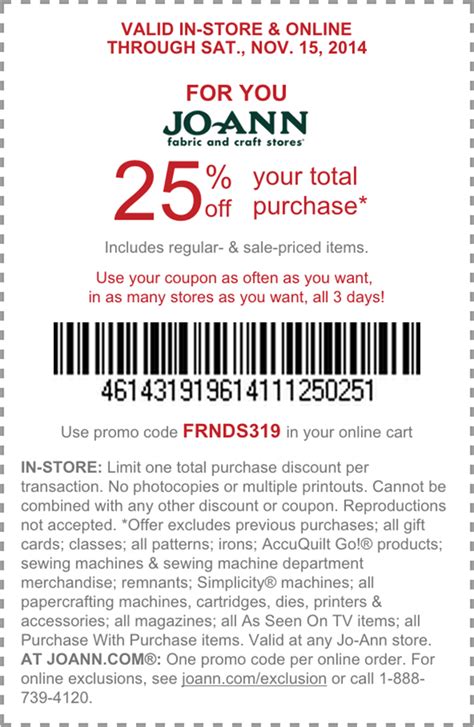 Printable Joann's Coupons In Store Today