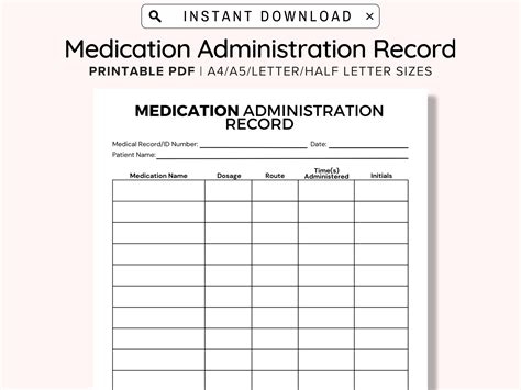 Printable Large Print Medication Administration Record