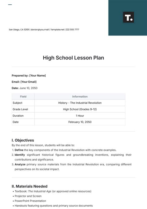 Printable Lesson Plan Template For High School Business On Word