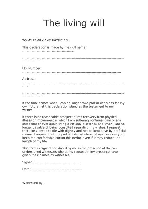 Printable Living Will Free
