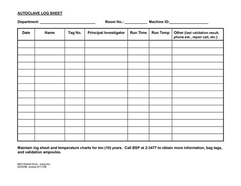 Printable Log Sheet