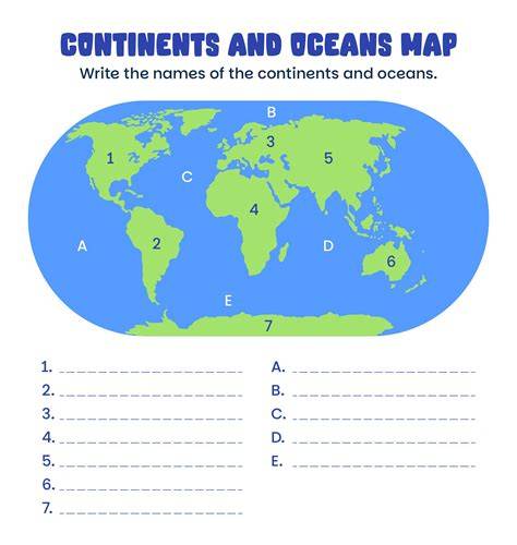 Printable Map Of The Continents And Oceans