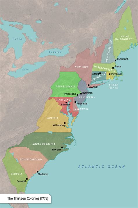 Printable Map Of The Thirteen Original Colonies