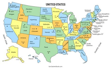 Printable Map Of The Us With State Names