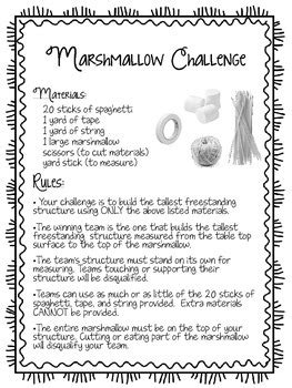 Printable Marshmallow Challenge Instructions