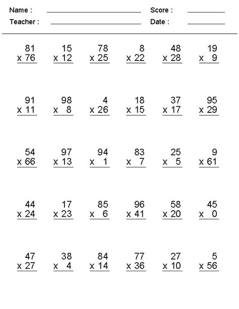 Printable Math Pages For 4th Graders